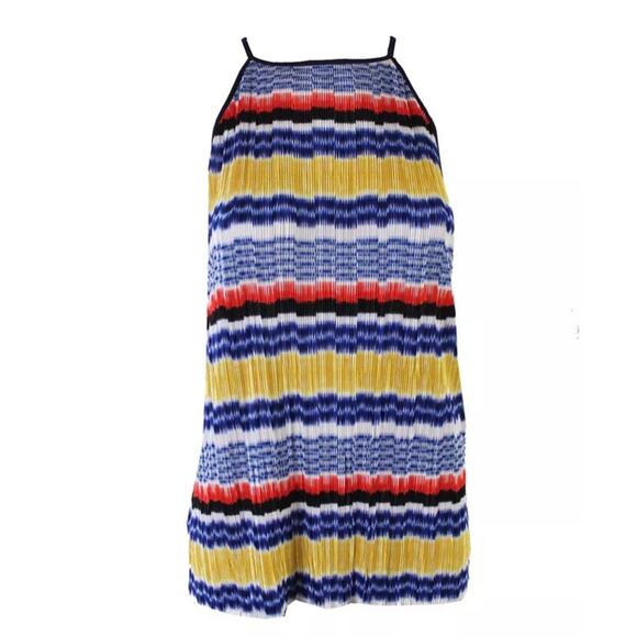 Vince Camuto Multi Color Stripe Ikat Colorful Crinkle Texture Halter Tank - Picture 2 of 10